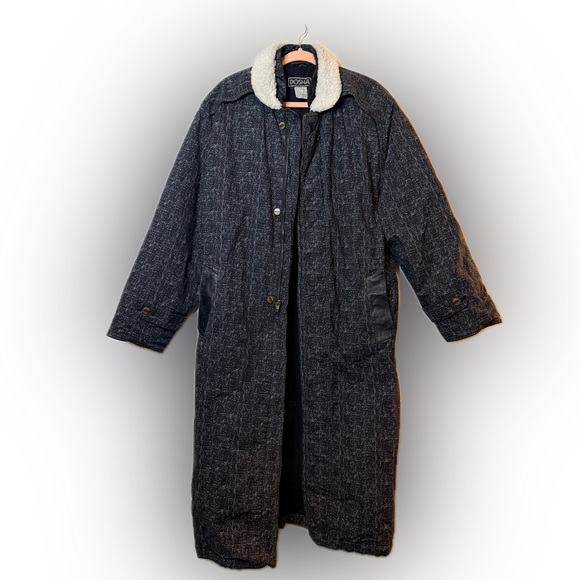 Dosha 1980’s Vintage Longline Belted Coat with Faux Fur Trim - Size Large - Picture 2 of 10